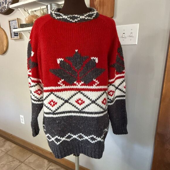 Susann D Nordic sweater womens size large red gray holidays skiing lodge winter - Picture 1 of 10